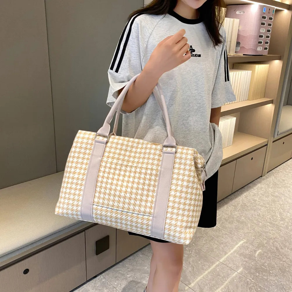 Houndstooth Canvas Travel Bag Easy Apparels