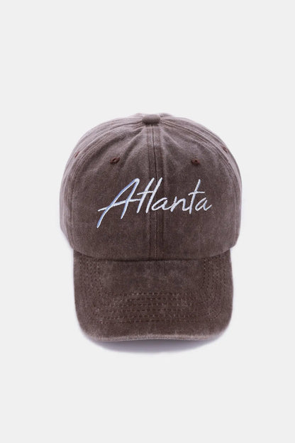 Zenana Washed ATLANTA Embroidered Baseball Cap Atlanta Brown One Size Easy Apparels