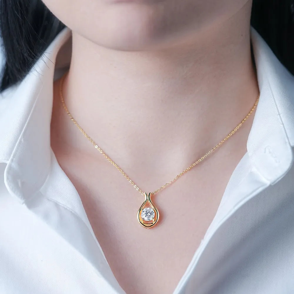 2 Carat Moissanite 925 Sterling Silver Pendant Necklace Gold One Size Easy Apparels