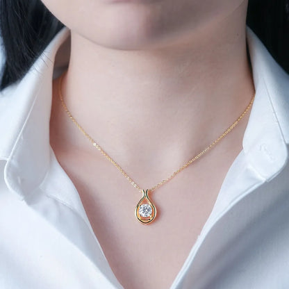 2 Carat Moissanite 925 Sterling Silver Pendant Necklace Gold One Size Easy Apparels