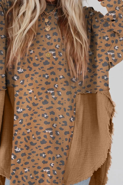Trendsi Textured Leopard Dropped Shoulder Blouse