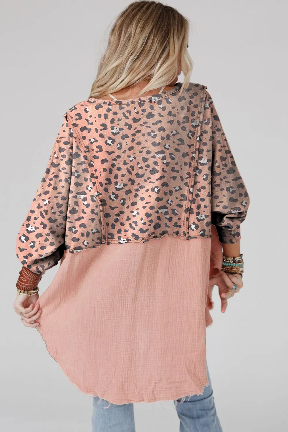 Trendsi Textured Leopard Dropped Shoulder Blouse