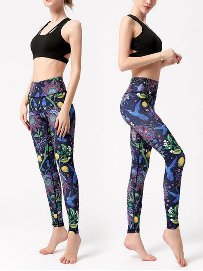Printed High Waist Active Leggings Easy Apparels
