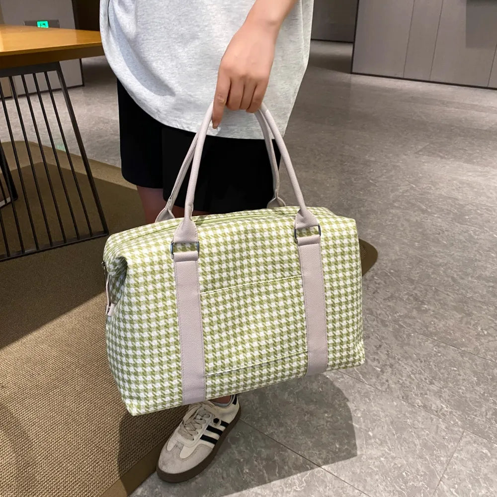 Houndstooth Canvas Travel Bag Easy Apparels