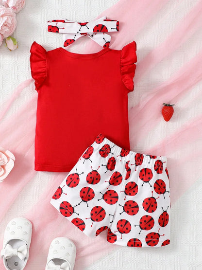 Children's Headband, Round Neck Ruffle Sleeve Top and Pants Set Easy Apparels