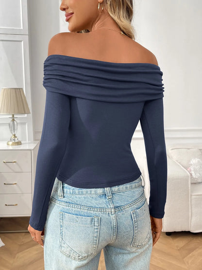 Trendsi Off-Shoulder Long Sleeve Fitted T-Shirt