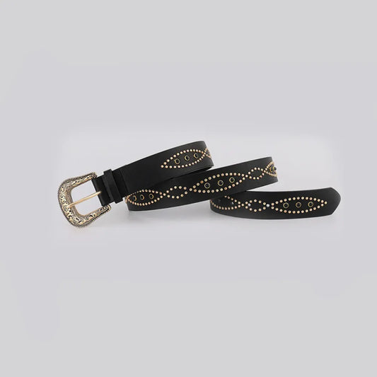 PU Leather Rhinestone Belt Black Gold Easy Apparels