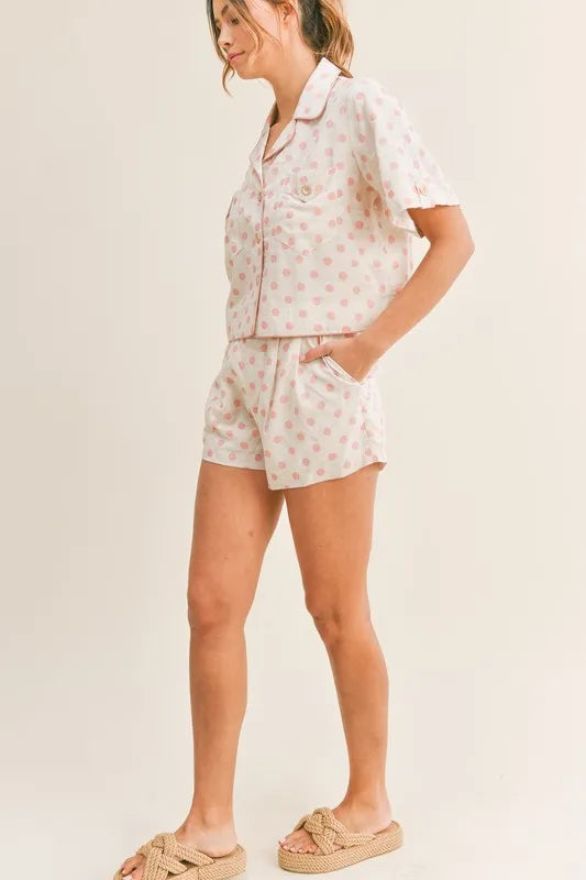 MABLE Polka Dot Collar Crop Top and Short Lounge Set Easy Apparels
