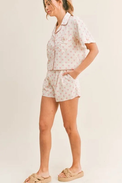 MABLE Polka Dot Collar Crop Top and Short Lounge Set Easy Apparels