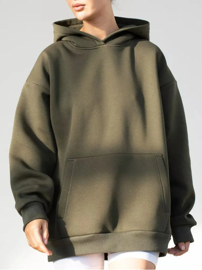 Trendsi Kangaroo Pocket Long Sleeve Hoodie Army Green