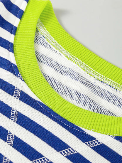 Trendsi Striped Contrast Ribbed Trim Drop Shoulder Sweatshirt