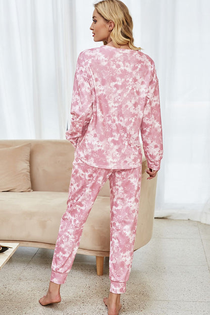 Shiny Tie-Dye Long Sleeve Top and Drawstring Joggers Lounge Set Easy Apparels