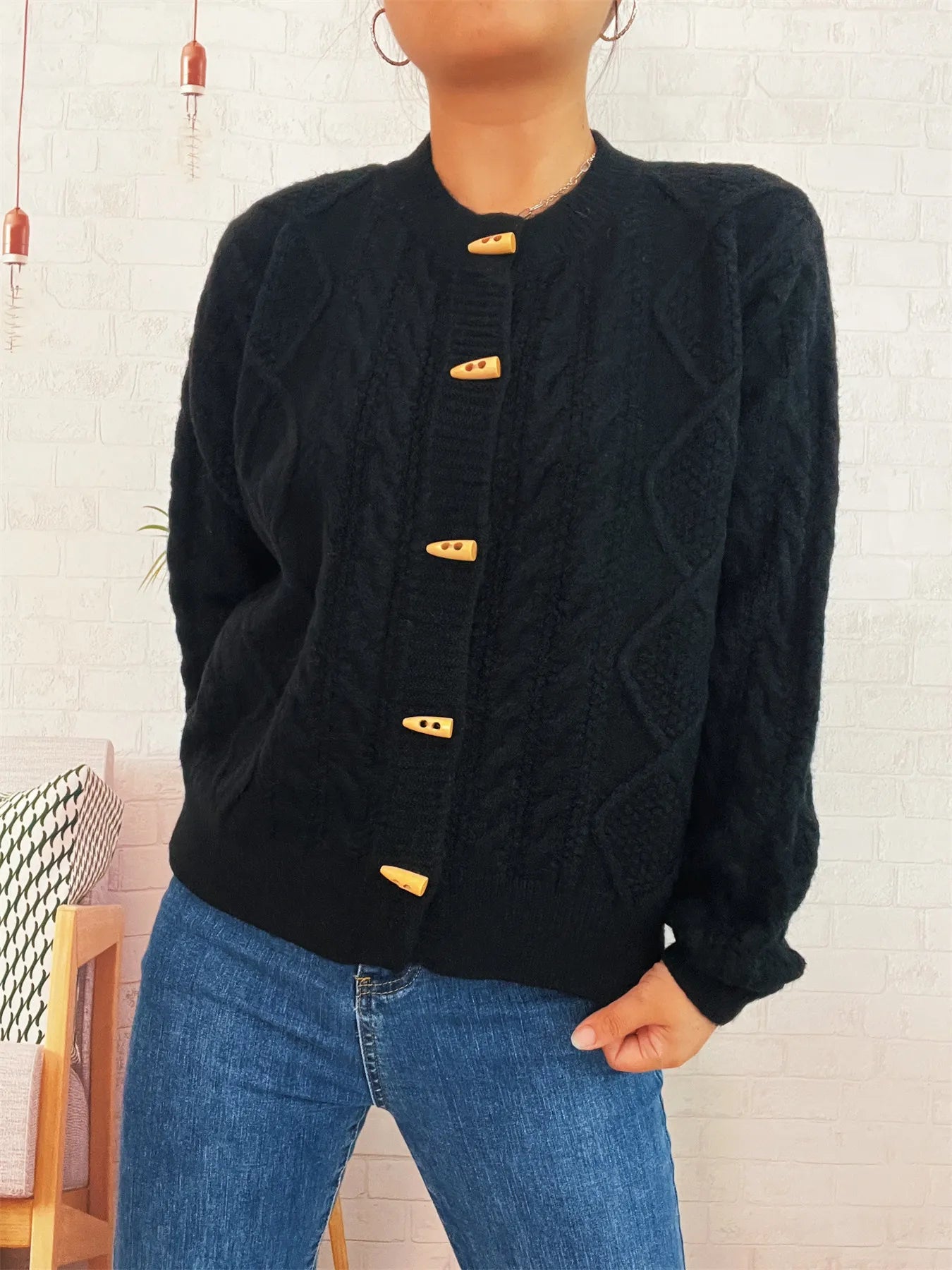 Cable Knit Button-Up Cardigan Easy Apparels