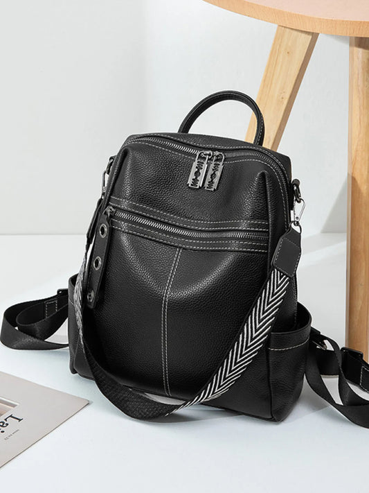 Leather Multi-Compartment Backpack Bag Black One Size Easy Apparels