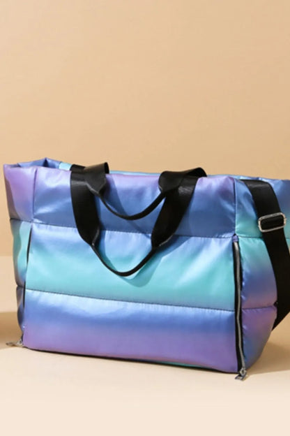 Gradient Quilted Travel Bag with Side Zippers Light Indigo One Size Easy Apparels