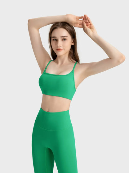 Millennia Crisscross Back Scoop Neck Active Cami with Detachable Chest Pads Green Easy Apparels