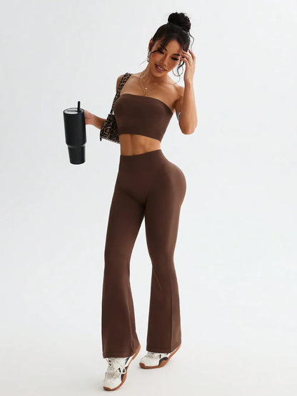 Tube Top and High Waist Flare Pants Active Set Easy Apparels