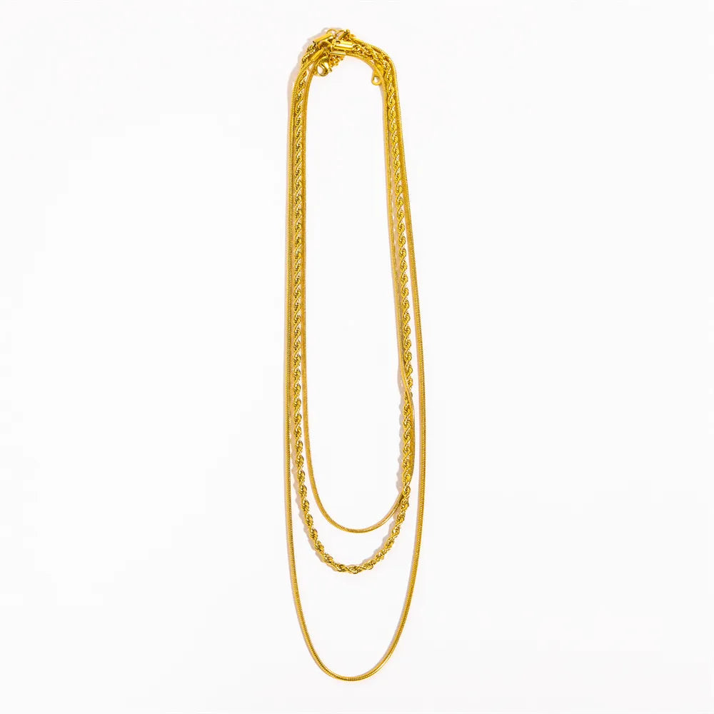 18K Gold-Plated Titanium Steel Three-Layered Necklace Easy Apparels