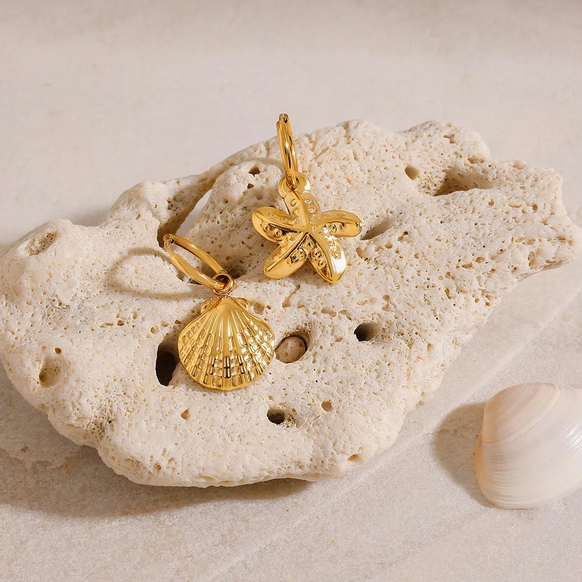 Vintage Gold Seashell & Starfish Drop Earrings Easy Apparels
