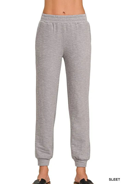 Zenana Cotton Slub Jogger Pants SLEET Easy Apparels