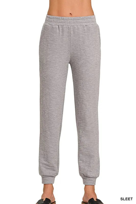 Zenana Cotton Slub Jogger Pants SLEET Easy Apparels