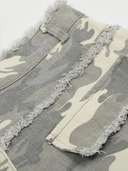 Men's Camouflage Denim Shorts with Raw Hem Easy Apparels