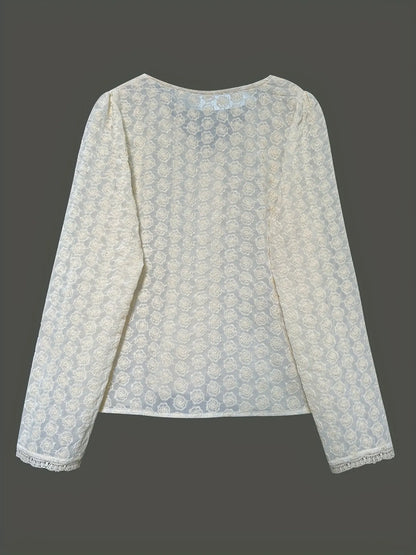 Trendsi Lace Button Up Long Sleeve Shirt