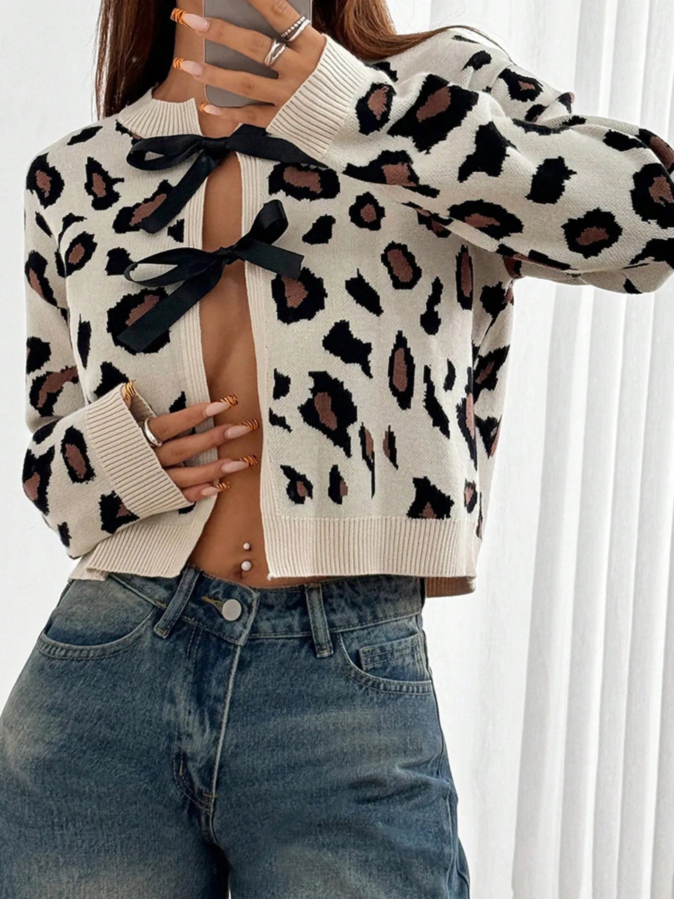 Leopard Tie Front Cardigan Easy Apparels