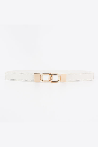 Geometric Double Buckle Elastic Belt White One Size Easy Apparels