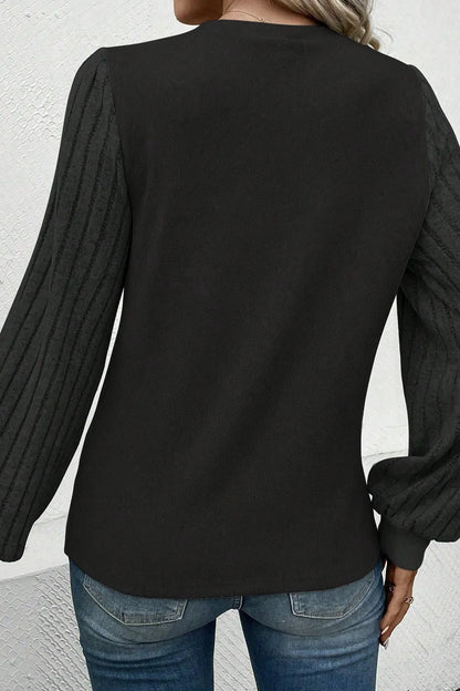 Trendsi Ribbed Round Neck Long Sleeve Knit Top