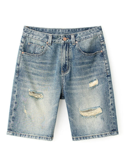 Men's Distressed Wide Leg Denim Shorts Easy Apparels