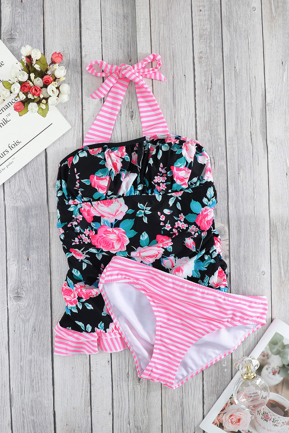 Mixed Print Tie-Back Two-Piece Swimsuit Easy Apparels