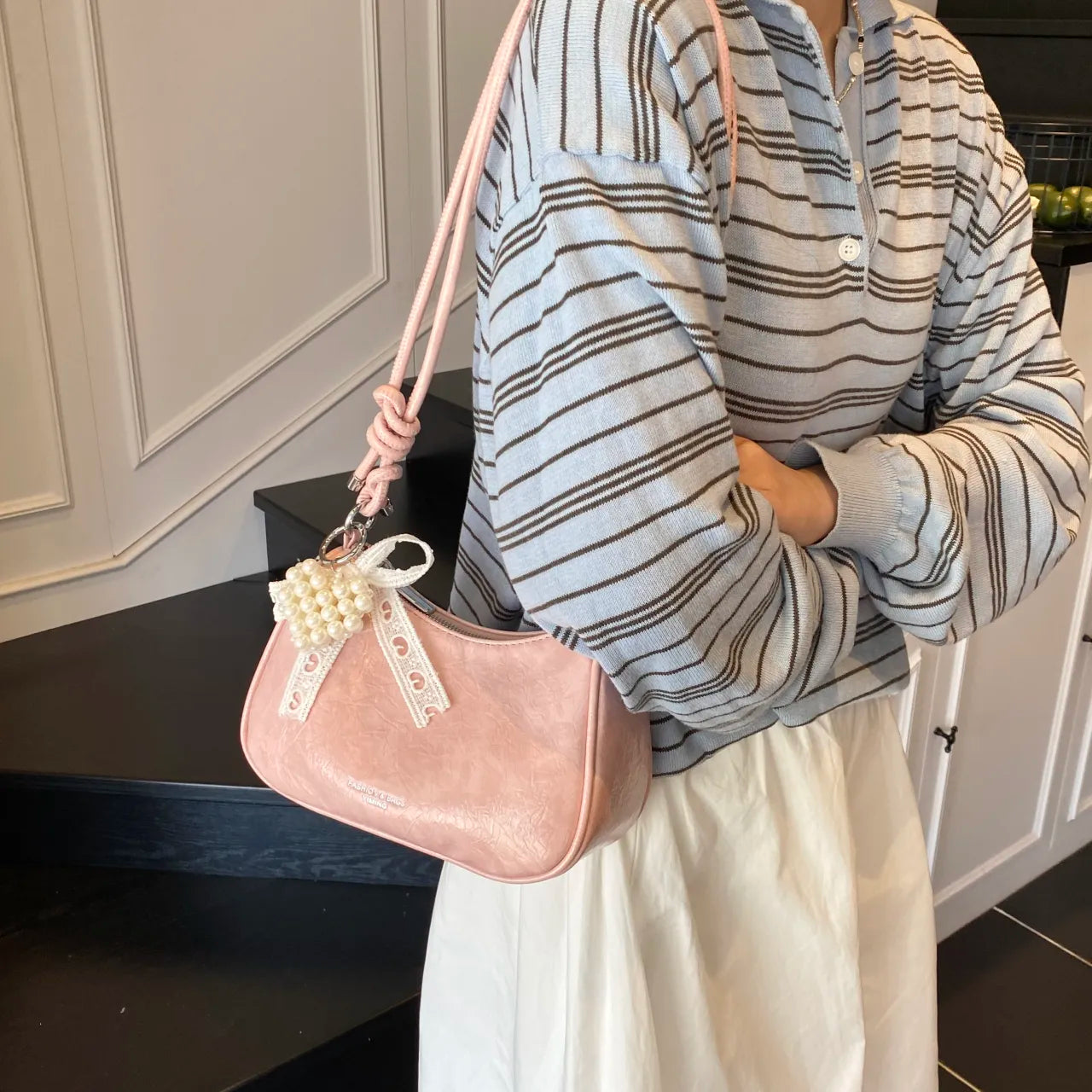 Knotted Strap Shoulder Bag Pink onesize Easy Apparels