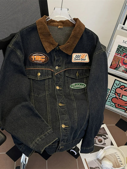 Men's Plus Size Corduroy Collar Button Up Denim Jacket Easy Apparels
