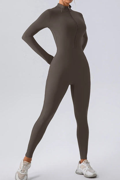 Half Zip Mock Neck Active Jumpsuit Easy Apparels
