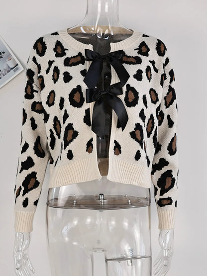 Leopard Tie Front Cardigan Easy Apparels