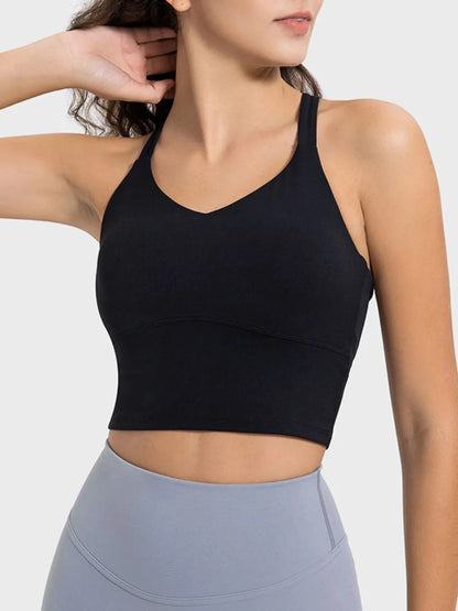 Millennia Crisscross Round Neck Active Tank Black Easy Apparels