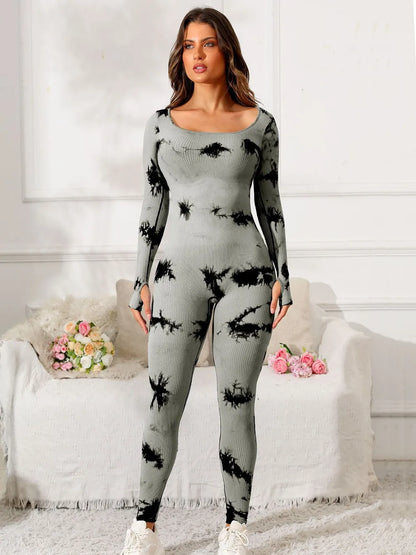 Scoop Neck Long Sleeve Active Jumpsuit Easy Apparels