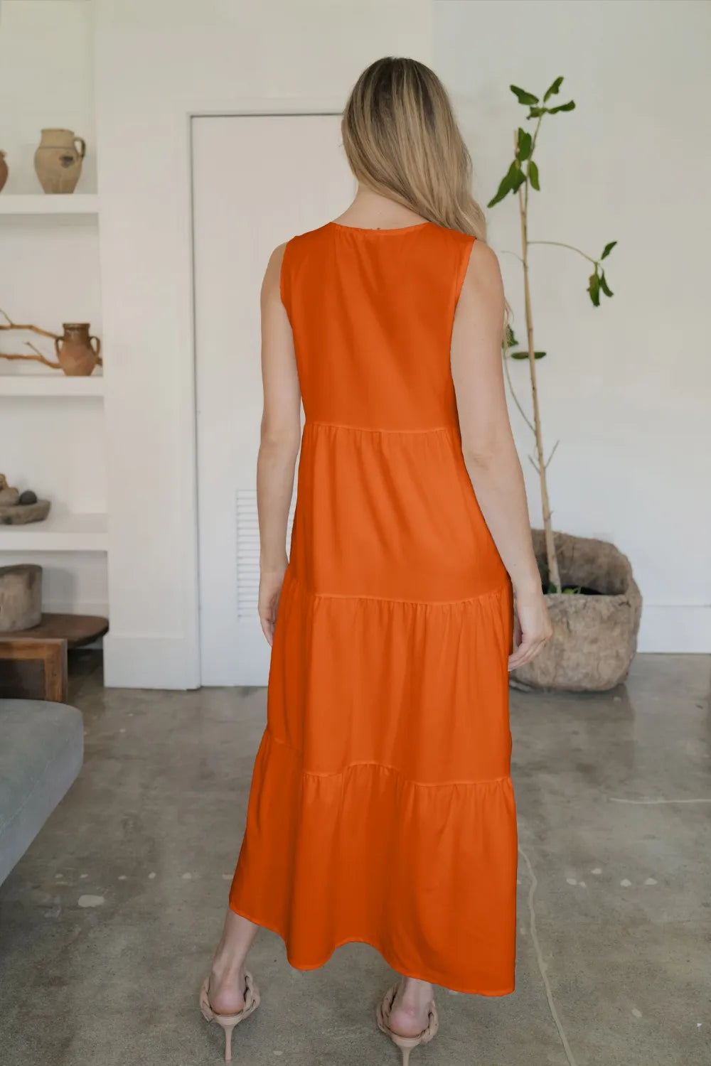 FAM-FAM Tiered V-Neck Sleeveless Dress Easy Apparels