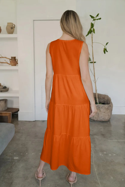 FAM-FAM Tiered V-Neck Sleeveless Dress Easy Apparels
