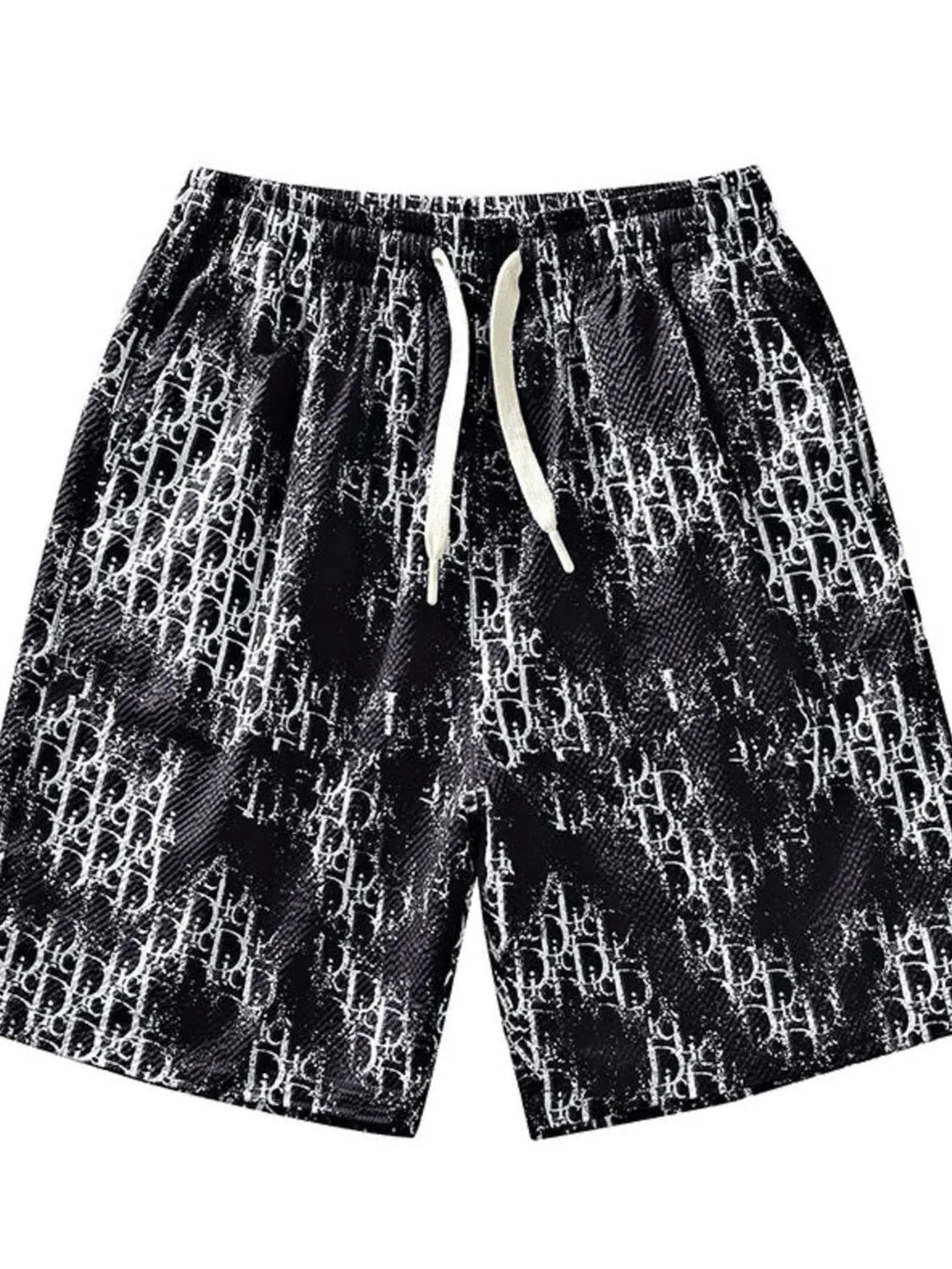 Men's Plus Size Abstract Print Drawstring Shorts Black Easy Apparels