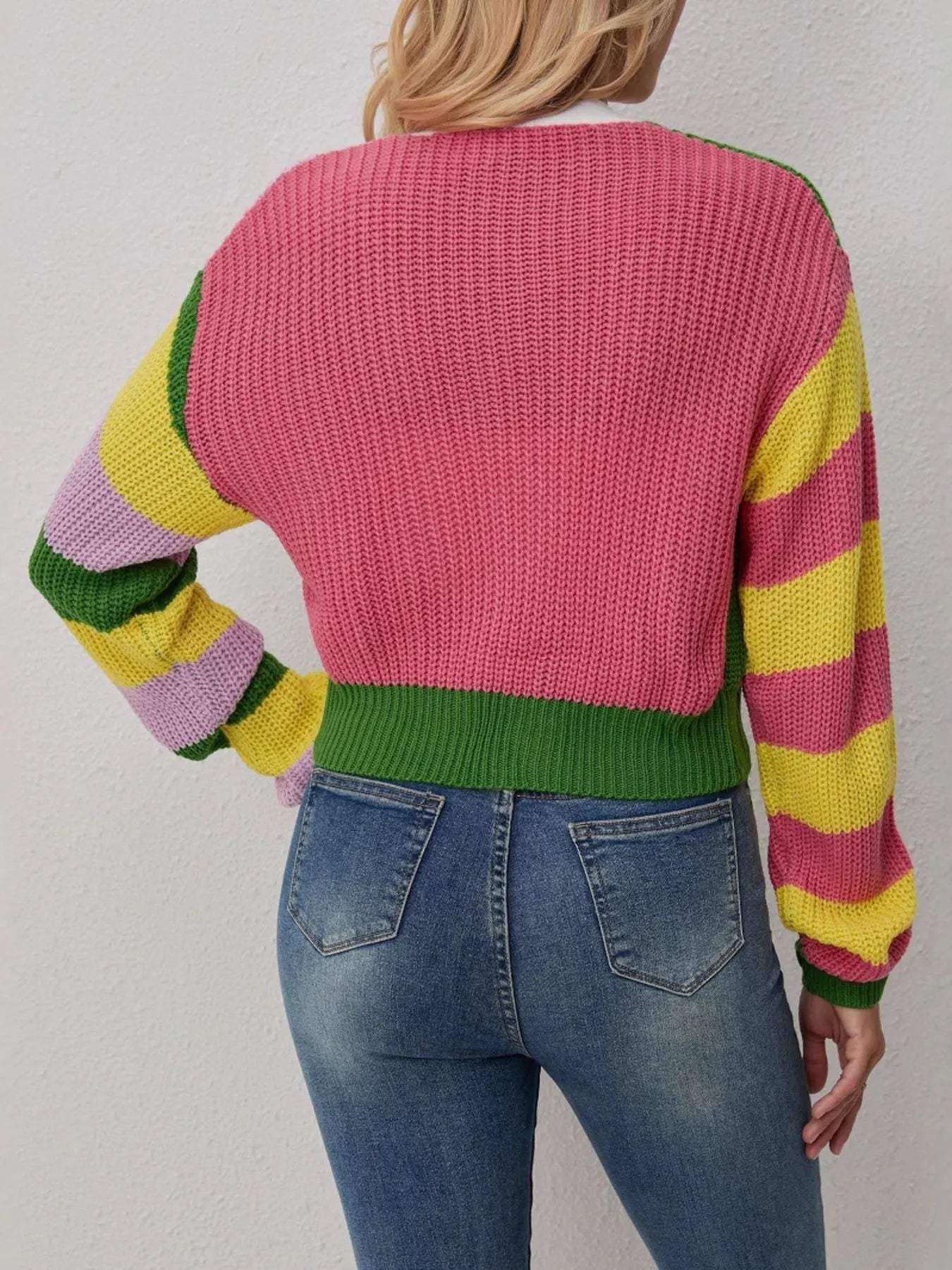 Color Block Long Sleeve Cardigan Easy Apparels
