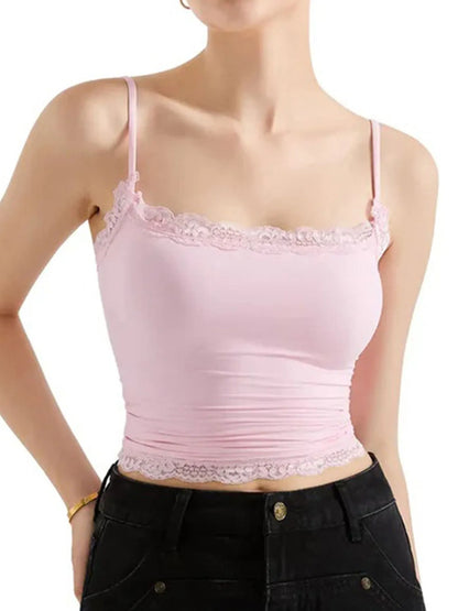 Trendsi Lace Trim Cami Top Pink