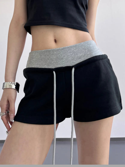 Drawstring Shorts with Contrast Waistband Black Easy Apparels