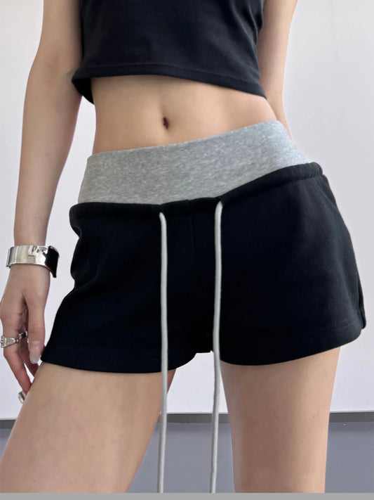 Drawstring Shorts with Contrast Waistband Black Easy Apparels