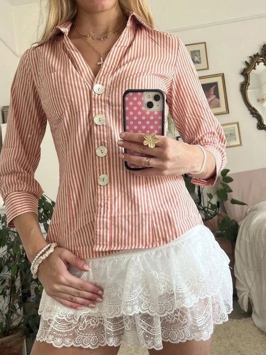 Trendsi Collared Neck Button-Down Shirt Orange