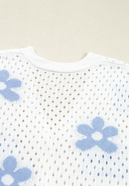 Flower Hollowed Out Button Down Long Sleeve Cardigan Easy Apparels
