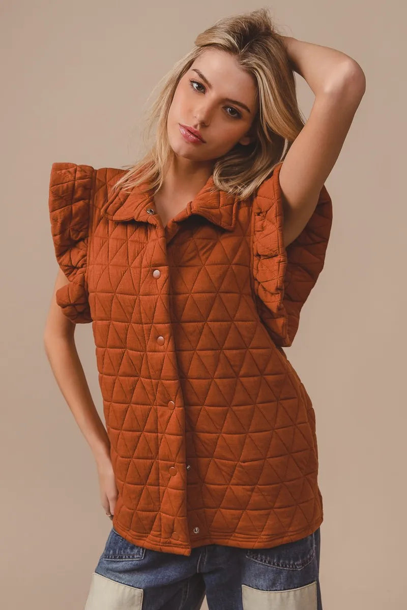 BiBi Quilting Knit Ruffle Sleeve Vest Easy Apparels
