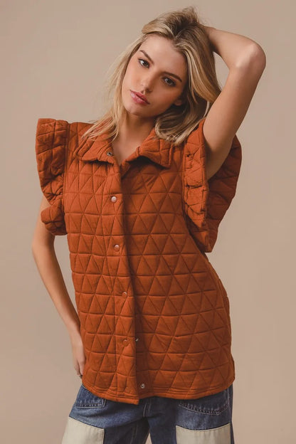 BiBi Quilting Knit Ruffle Sleeve Vest Easy Apparels
