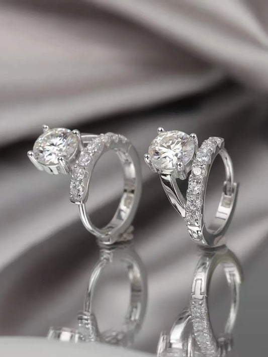 2 Carat Moissanite 925 Sterling Silver Huggie Earrings Silver One Size Easy Apparels